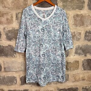 Croft & Barrow Intimates Women's Medium Paisley V Neck 3/4 Sleeve Nightgown